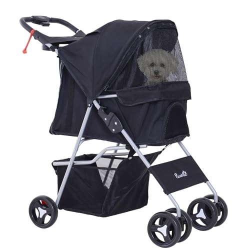 PawHut Poussette buggy pour chiens 75L x 46l x 94H cm pliable imperméable tissu 600D Oxford 4 roues noir