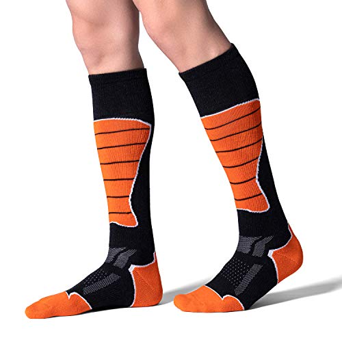 Celersport 2 Pack Men's Ski Socks For Skiing, Snowboarding, Cold Weather, Winter Performance Socks, Green+Orange, Shoe Size 9-12 #TOP4