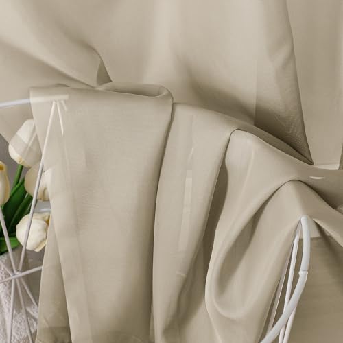 Image of OVZME Taupe Sheer Curtains 63 Inches Long 2 Panels - Soft Light Filtering Window Sheer Panels for Living Room /Bedroom, Top Dual Rod Pocket, 1 Pair, Each 42Wx63L Inches