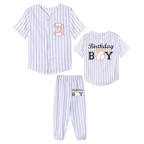 Image of Kids Baseball Jersey Birthday Boy Shirt and Striped Pants 2 Piece Birthday Outfit Summer Clothes 1-6 Years Old