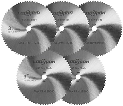 3 Inch HSS Circular Saw Blade 72T for Wood Plastic Metal Cutting with 3/8 Inch Arbor (5Pcs)