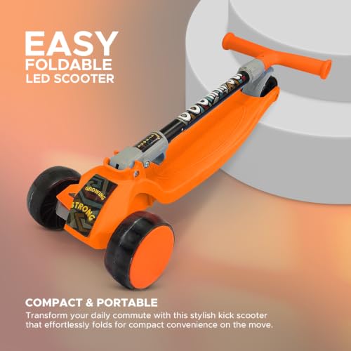 Image of NHR 3-Wheel Kick Scooter for Kids with Adjustable Height, Smart Tilt-to-Steer Balance Control, Heavy Duty PU Wheels & Rear Foot Brake (Orange)