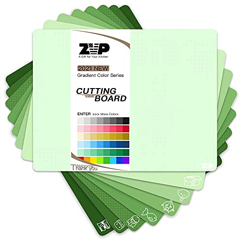 ZVP Juego de 8 tablas de cortar de plástico flexible de color degradado, coloridas tablas de cortar, alfombrillas sin BPA, antideslizantes, aptas para lavavajillas, 15 x 12 pulgadas, verde multicolor