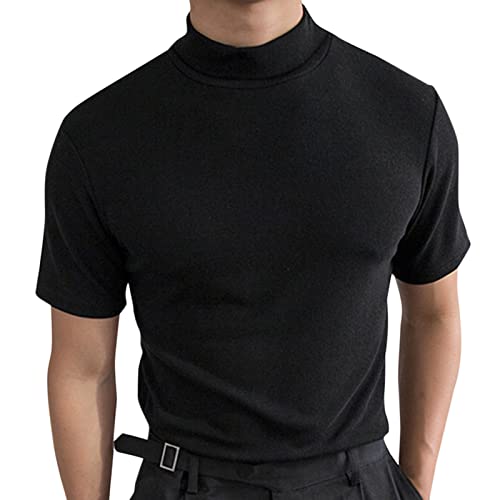 CHUUMEE Mens Mock Turtleneck Sweater Short Sleeve Solid Color T-Shirts