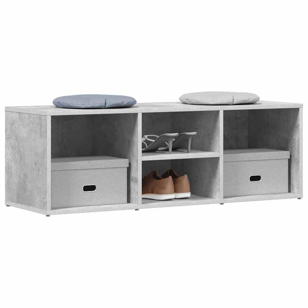 Banc à Chaussures Gris béton en aggloméré 105x35x35 cm avec 4 Compartiments, Meuble de Rangement modulable, Organisateur Pratique pour entrée ou Chambre