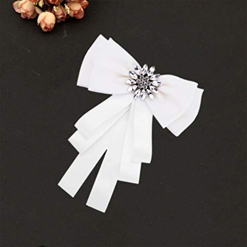 Tendycoco Bowknot Brooch Shirt Bow Tie Rhinestone Neck Tie Breastpin For Women Ladies (White) #TOP3