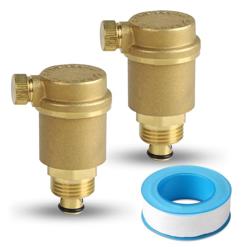 LALAGO 2Pcs Válvula de purga automática rápida, DN15 G1/2' válvula de purga, abertura de purga de latón, válvula de purga automática de latón con rosca exterior, purgador de sistema vertical