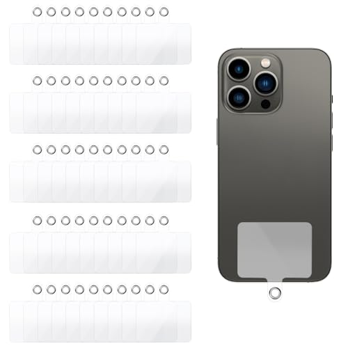 WangChaoJiu 50 Pcs Parches para Teléfono Móvil, Tabs Universales para Cadena de Teléfono Móvil, Almohadillas de Cordón Transparente para Telefono Movil, Compatible con Mayoría de Smartphones