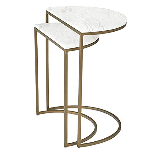 小さなネストテーブル 半円 スタッカブルコーヒーテーブル 北欧の大理石 2ピースソファサイドテーブル バルコニー用 寝室、 お手入れが簡単