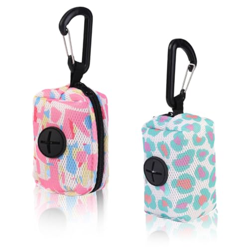 2 pezzi Porta sacchetti per cani, Dispenser per Sacchetti per Cacca di Cane, Dispenser di Rifiuti per Animali Domestici con moschettone, per la maggior parte dei sacchetti per rifiuti, Rosa, blu