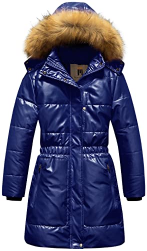 Creatmo Us Girl's Winter Puffer Coats Warm Thicken Metallic Parka Jackets With Removable Faux Fur Trim Hood Shine Navy 10/12 #TOP20