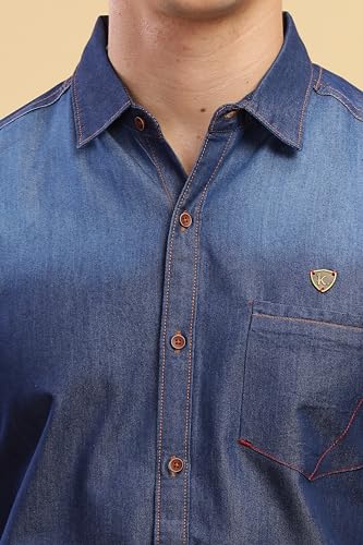 Image of Kuons Avenue Men's Denim Casual Shirt | Regular Fit | Half Sleeves | Spread Collar | Stylish Denim Shirt for Men
