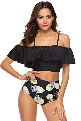 Conjunto de biquíni feminino Donnalla com babados e cintura alta, Laranja, Large