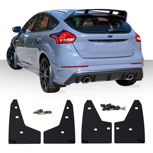 RokBlokz Mud Flaps for 2016-2018 Ford Focus RS - Set of 4 - Multiple Colors Available - Mud Guards are Custom Cut and Fit - Includes All Mounting Hardware (Black with Black Logo)