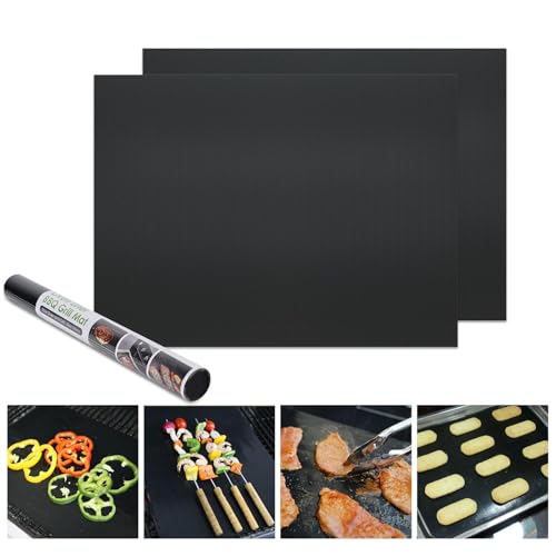 2 stück BBQ Grillmatte 32X50cm, Universal-Ofeneinlage für den Boden von Umluftöfen, strapazierfähig, wiederverwendbar und waschbar, geeignet für Gas- und Holzkohlegrill (Grillmatte für Gasgrill)