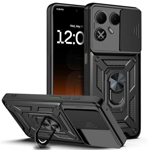 Image of AESTMO Tough Armor Tecno Pova 8 5G Bumper Back Case Cover | Ring Holder & Sliding Camera Shield Cover | 360 Degree Protection Back Case Cover for Tecno Pova 8 5G (Black)