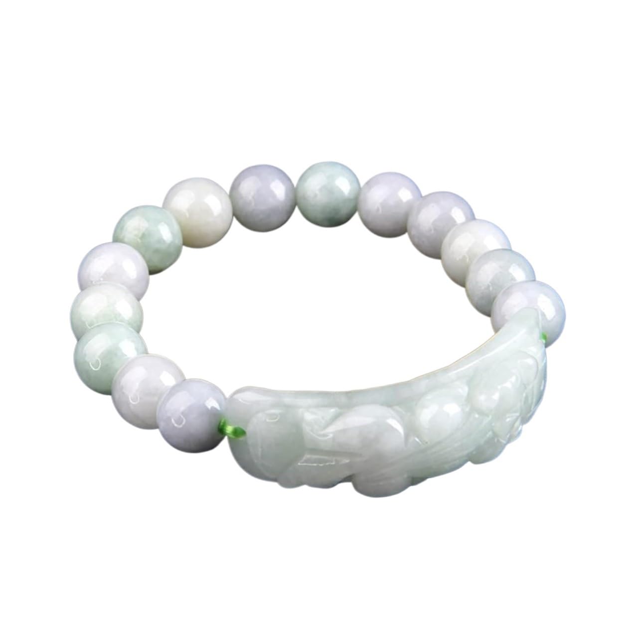 Nzpost Men's Jade Good Luck Bracelet, Lucky Pixiu Charm Emerald Balance White Bracelet Ite Beaded Bangle Vacation