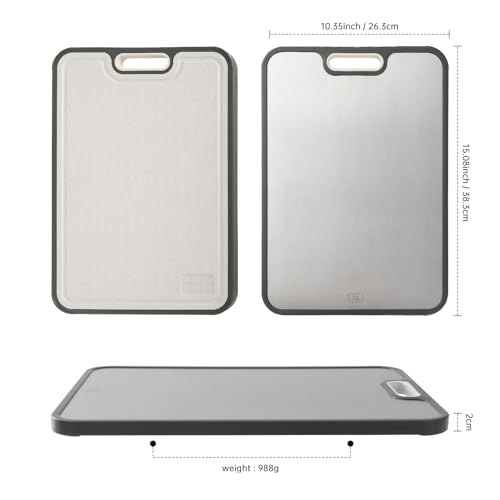 Tablas de corte de titanio para cocina, tabla de corte doble cara, antideslizante para carne, frutas y verduras, 38,5 x 26,4 cm miniatura 6