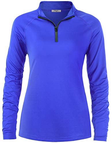Cestyle Dry Fit Shirts for Women Long Sleeve, Ladies Blouse with Sun Protective Workout Tops Zipper Neck Fishing Running Pullover Yoga Quick Drying Clothes Bright Blue Medium