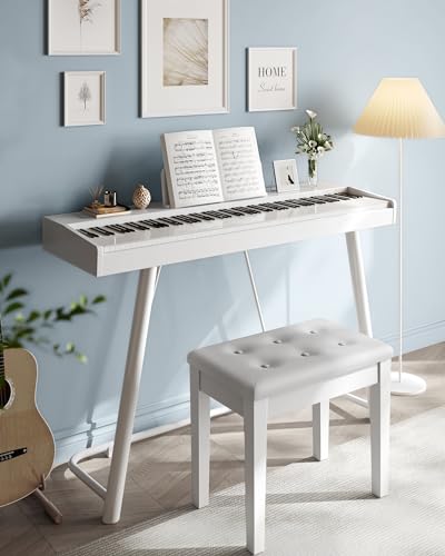 image for SONGMICS Piano Bench with Padded Cushion and Storage Compartment for M