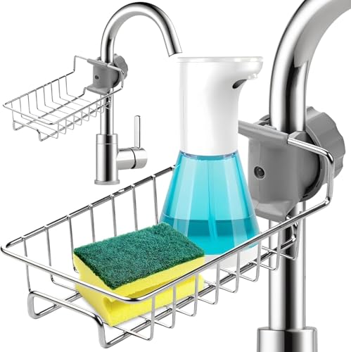 Image of Kitchen Sink Organiser Stainless Steel | Sink Organizer for Kitchen Basin with Drainage | Sponge Holder for Kitchen Sink | Soap Stand for Kitchen Sink | Sink Caddy (Pack of 2)