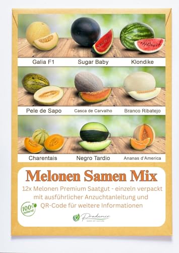 Prademir – Melonensamen Set aus 9 seltenen & leckeren Sorten – 200x frische Melonen Samen mit hoher Keimrate – Melonen Saatgut handverlesen aus Portugal – 100% Natursamen ohne Chemie