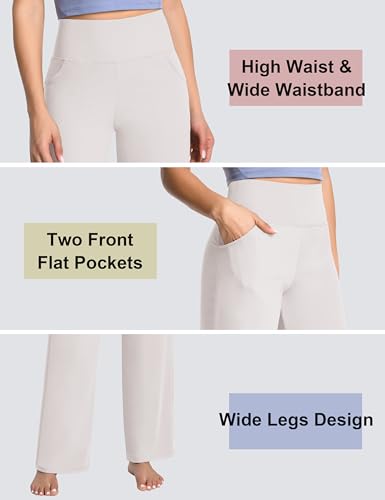 Image of BUBBLELIME Women High Waist Wide Legs Yoga Pants Loose Sweatpants Pockets | 29 inch /31 inch /33 inch /35 inch /37 inchInseam,2 Styles / Dress /Basic,Lounge,Comfy,Stretch Casual Work