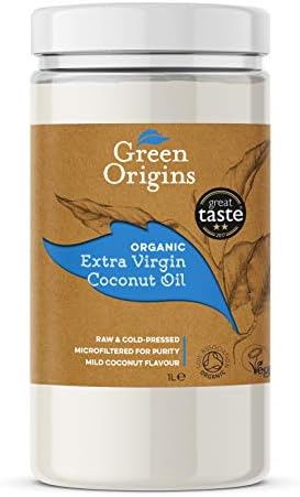 Green Origins Organic Extra Virgin Coconut Oil 1L in Recyclable Plastic Tub, use for Cooking, Baking, Skin Mosturiser & Hair Care