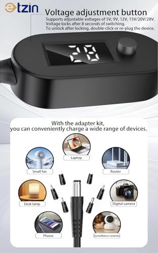 Image of ETZIN USB C to DC 5.5x2.5mm PD140W 1M /3.2FT Fast Charging Cable with Digital Display Compatible with 100W /65W /40W Support 6 Voltages 5V /9V /12V /15V /20V /28V