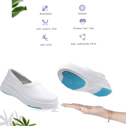CLSQLXYJZC Women's Non Slip Nursing Shoes, Women Comfortable Slip-On Breathable Soft Bottom Leather Nurse Shoes, Fashionable Slip Resistant Non Tiring Feet, for Medical Workers, Doctors2