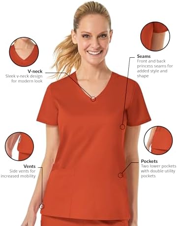 EON by Maevn Back Mesh Panel Shaped V-Neck Scrub Top