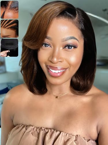 KLAIYI Ombre Brown Layered Bob Wig Human Hair Bye Bye
