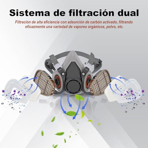 Miniatura 3 de Faburo Respirador Mascarilla Pintura Mascara De Proteccion Reutilizable Para Proteger Del Polvo, El Gas, La Pintura, Los Vapores Orgánicos, Bricolaje Y Herramientas, Gafas Y Filtro De Carbon Activo