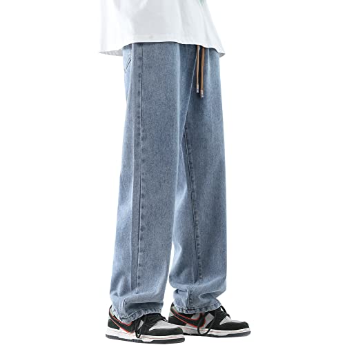 DOSLAVIDA Men's Regular Fit Straight Leg Jeans Casual Drawstring Elastic Waist Denim Pants Lightweight Carpenter Jean4