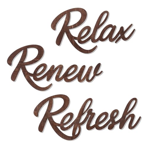 KOYILTD 3 Pieces Bathroom Decor Wooden Bathroom Sign Relax Renew Refresh Sign (Brown)