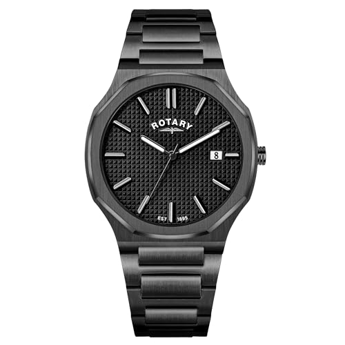 Rotary Men's Heritage Octagonal Gun Black Stainless Steel Bracelet Watch