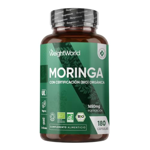 Moringa Oleifera Orgánica Pura 1650mg, 180 Cápsulas Veganas