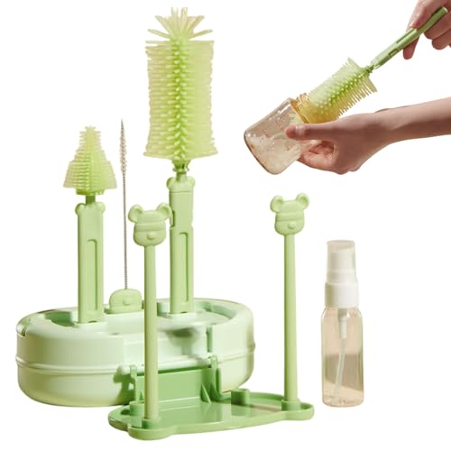 Kit de Limpieza para Biberones - Cepillo Limpiador para Biberones - Utensilio para Lavar Vasos con Secador para Cuencos, Pajitas, Tazas, Tetinas y Teteras
