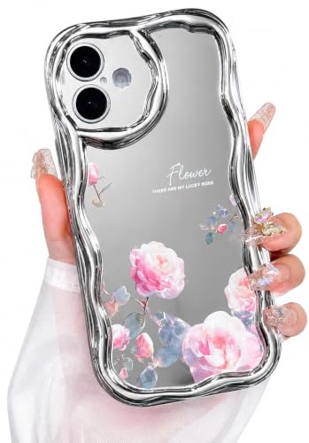 Image of VONZEE Cute Pink Flower Mirror Back Cover for iPhone 17| Clear Shockproof TPU Protective Case | Slim Anti-Yellowing Crystal Clear Phone Cover for Girls and Women