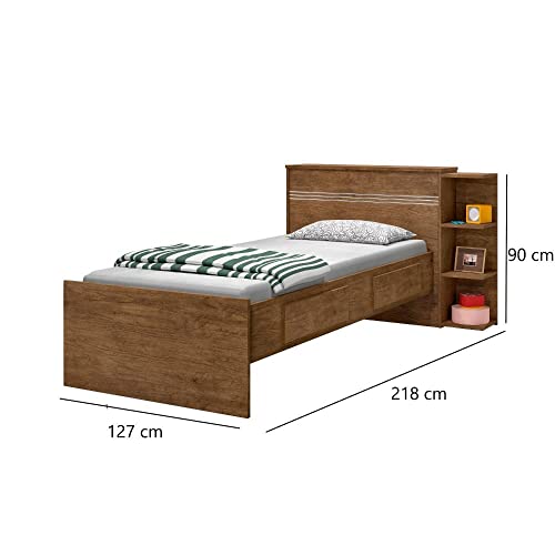 Cama Solteiro com Baú 2 Gavetas e Cama Auxiliar Jade JA Móveis Jequitiba