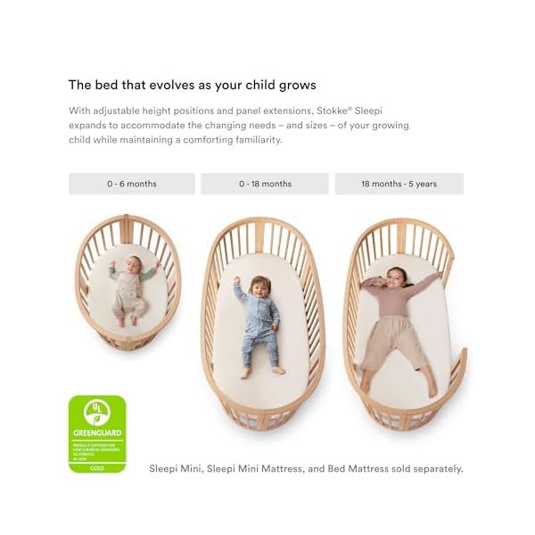 Stokke sleepi bed hazy grey oval crib suitable for ages 0 5 years old adjustable stylish flexible sturdy beech wood frame  urban country home decor