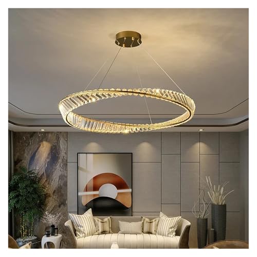 Suspension LED moderne cristal K9 lustre dore variable pour sejour