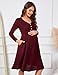 ClearFlower Maternity Knit Ribbed Dress Casual V Neck Long Sleeve Midi Sweater Dress with Pocket Photoshoot Baby Shower Burgundy S