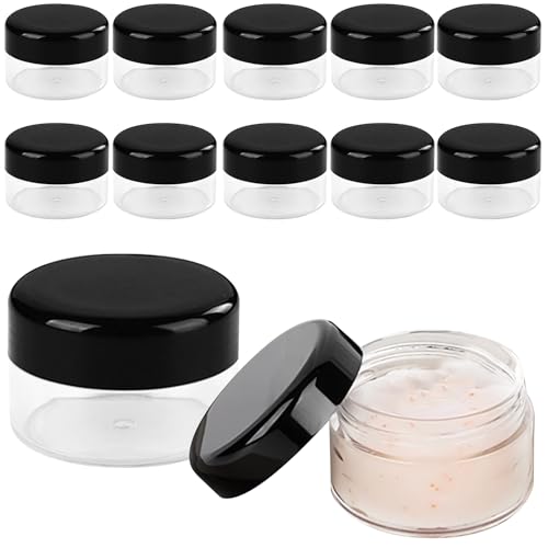 Hurifeng 12er Pack 20g Kosmetikdosen mit Deckel – Leere Tiegel zum Befüllen, Mini Dosen für Creme, Lippenbalsam, Probenbehälter, Reise Tiegel, Transparente Kosmetikbehälter mit Schwarzem Deckel, Haltb