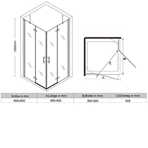 SONNI Duschkabine 90x90 cm Eckeinstieg 195cm Höhe mit Pendeltüren aus 6 mm NANO-Glas Duschkabine Scharniertür Duschabtrennung Eckeinstieg