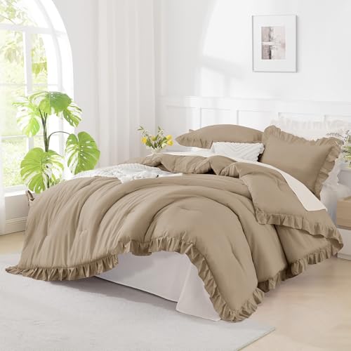 Andency Taupe King Comforter Set(104x90Inch), 3 Pieces(1 Ruffle Comforter and