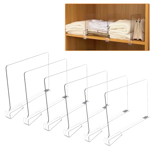 6 Pcs Separadores Acrílico Transparente, Estantería Organizador Armario Interior, Separador Almacenamiento Vertical, Estantes Organización Ropa para Dormitorio, Cocina, Librerías, Oficinas, Cajones
