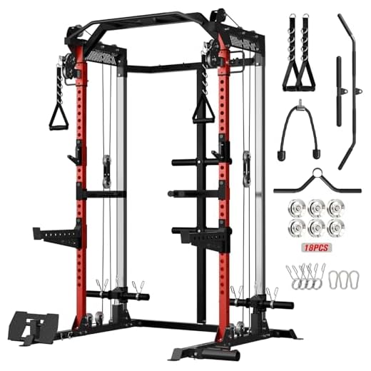 Mikolo Power Cage with LAT Pull Down System, 1500lbs Squat Rack with Cable Crossover, Workout Cage with J-Hook, Landmine, Band Peg, Battle Rope Ring for Home Gym