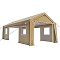 12'x20'Heavy Duty Carport Canopy Portable Garage 4 Roll-up Doors & 4 Windows All-Season Tarp for Car Truck Boat Storage, Earthy Yellow