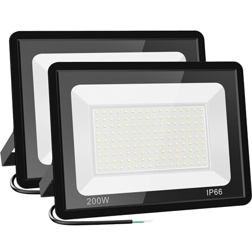 Gopretty 200W LED Flood Light Bulbs 2 Pack, Outdoor Waterproof IP66, 6000K Daylight White, Exteriores Security Floodlights for Yard, Garden, Garage, Stadium